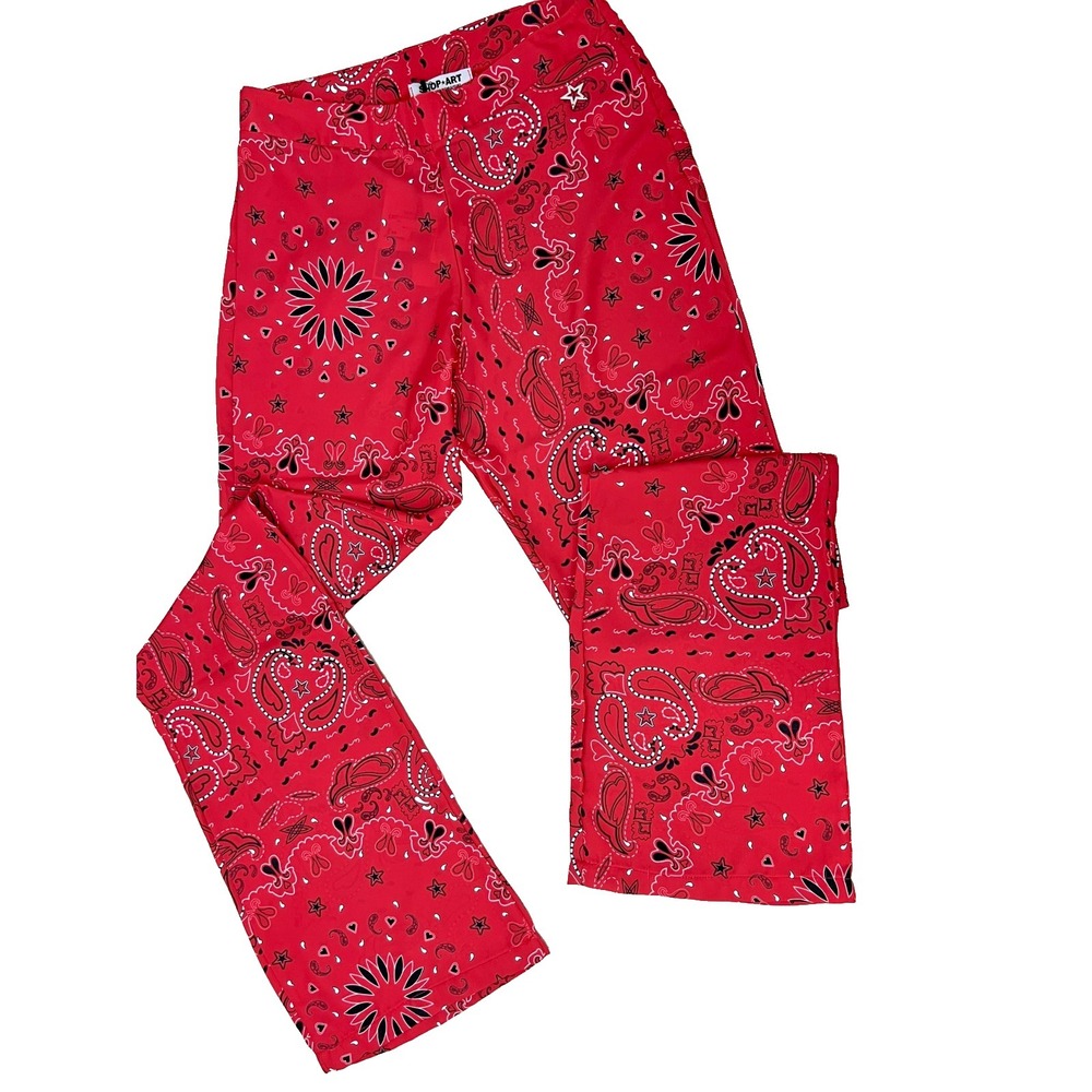 NWT Shop*Art‎ Palazzo Pant Red Bandana Print Silky Fabric Side Zip SZ XS